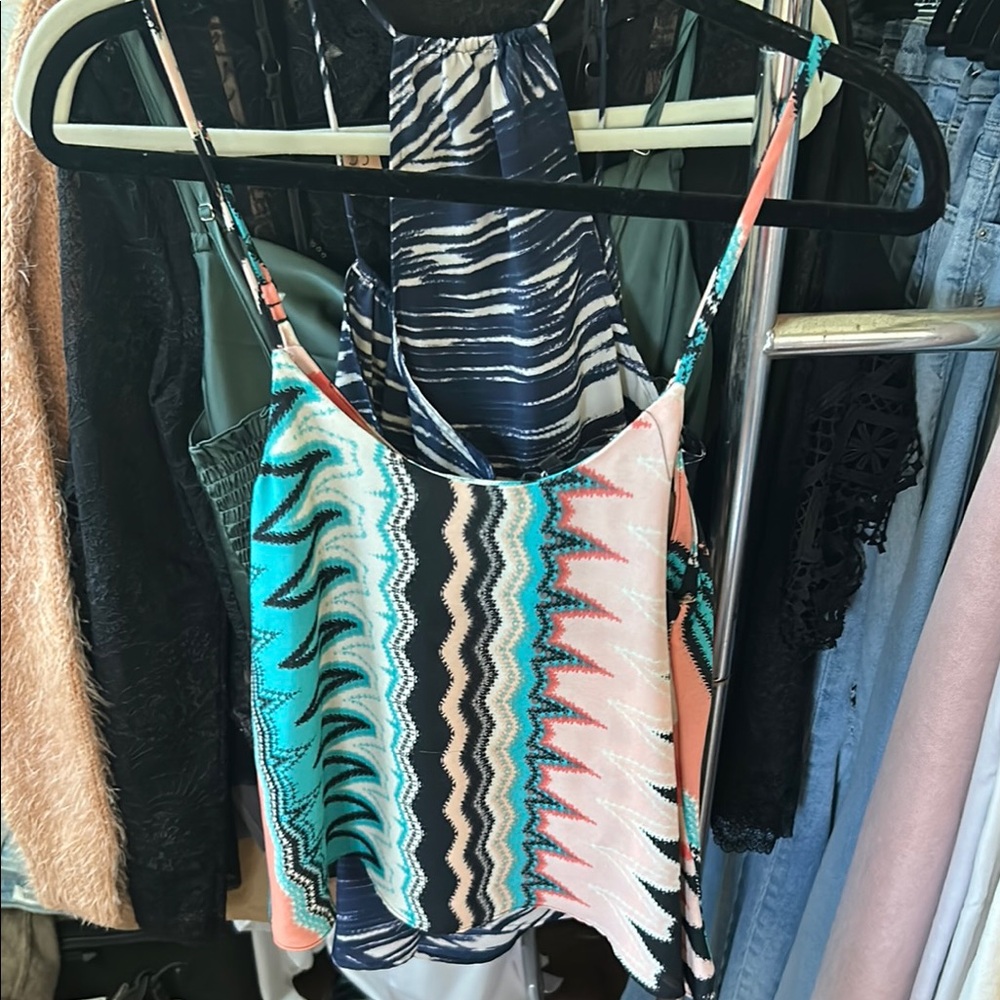 Olivaceous Turquoise and Coral Zigzag Camisole